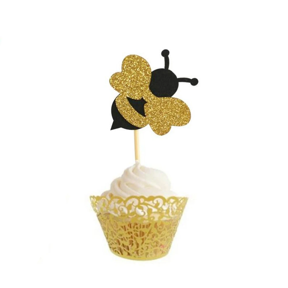 24 шт милые в форме пчелы бумажная формочка торт Топпер для именинного пирога пчелы Шпажки для фруктов десерт декоративные принадлежности