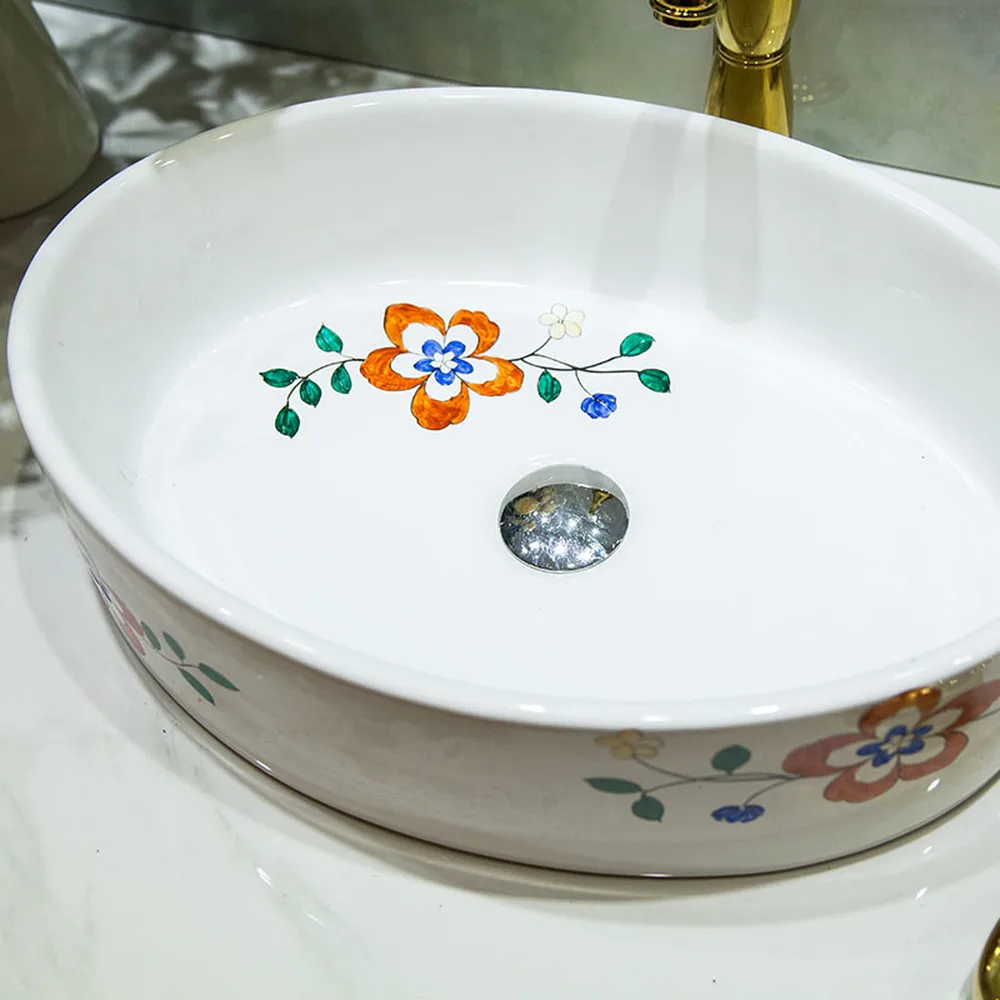 الحمام فوق مكافحة حوض السيراميك الحمام الغرور الحمام بالوعة حوض رسمت باليد زهرة النواة LO620220