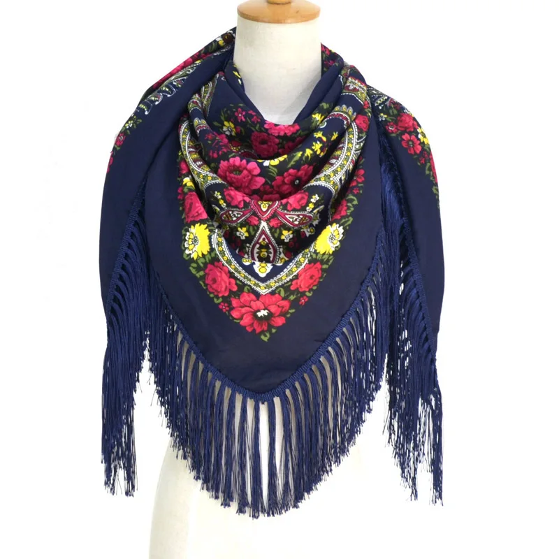  Luxury Brand Printing Oversize Square Blankets Russian Women Wedding Tassel Scarf Retro Style Cotto