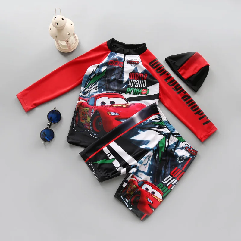 

3pcs Children Boys Swimsuit for Baby Car Man Superman Swimsuit +hat UPF SPF50+UV Prodection Spiderman Swimwear Bathing Suit