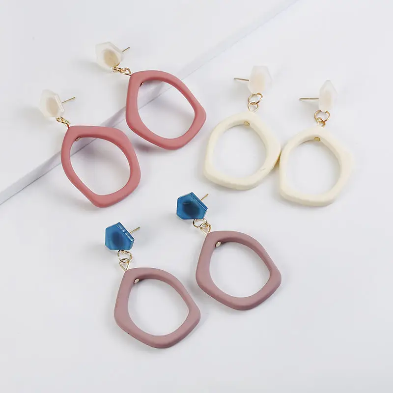 

Korean Japan Simple Irregular Geometric Polygon Hollow Acrylic Matte Resin Acetate Drop Earrings for Women Student Girl