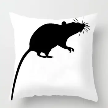 

Mini Mouse Pillow Black And White Background Silhouette Animal Print Cushion Plush Rat Accessories For Home Chair Decoration