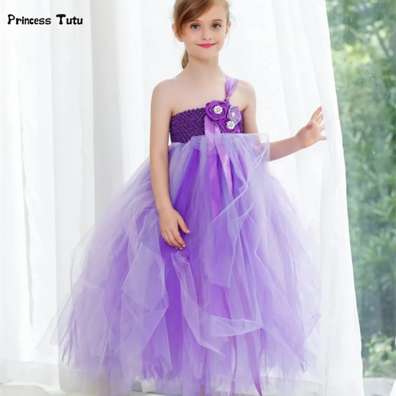 Kids Girls Wedding Dress Purple Flower Girl Dresses Tulle Children Princess Tutu Dress For Party Pageant Festival Prom Vestido цена Kids Girls Wedding Dress Purple Flower Girl Dresses Tulle Children Princess Tutu Dress For Party Pageant Festival Prom Vestido цены онлайн