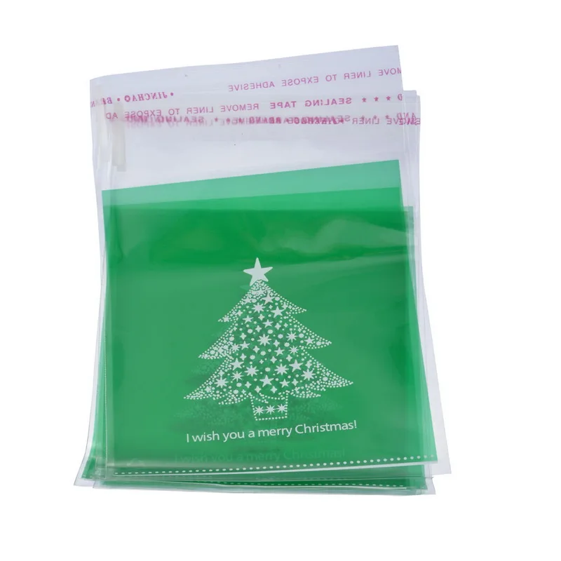 50PCs Christmas Self Adhesive Seal Plastic Bags Candy Cookies Pouches Gift Storage Bags Organizer Christmas Decor 15x10cm