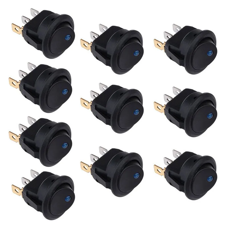 New 5Pcs/10Pcs Toggles 20A 12V Round Rocker Toggle Switch Blue LED SPST