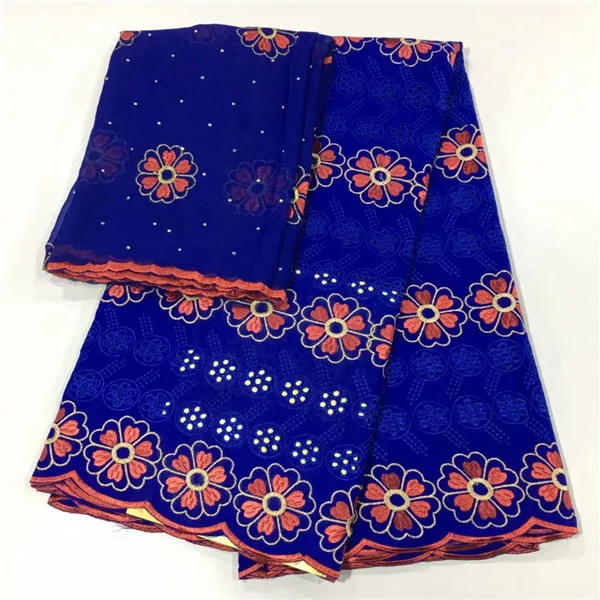 

Hot sale 5Y African embroidery cotton lace fabric matching 2y Swiss voile scarf material for lady dress set CCV14(5+2y)