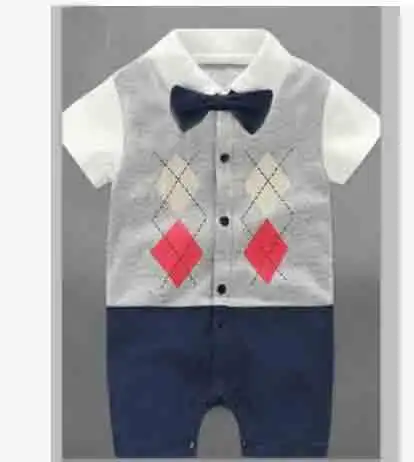 Летняя одежда для маленьких мальчиков; костюм с рисунком пингвина; Комбинезоны для маленьких джентльменов; одежда для маленьких девочек; комбинезон для малышей - Цвет: gray