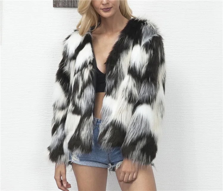 Fashion mixed color faux fur coat female autumn and winter new 2017 Europe and the United States popular hot hair coat (8)