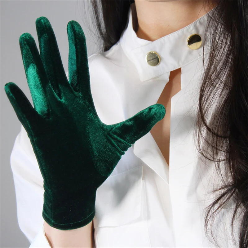 Бархатные перчатки 22 см короткие зеленые бархатные зеленые женские модели высокие эластичные бархатные золотые бархатные сенсорные