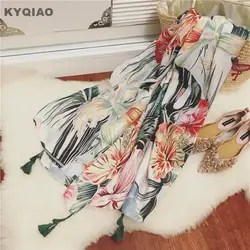 KYQIAO женские дизайнерские шеи шарф женский на осень-зиму Испания Стиль Хиппи чешские длинные с цветочным принтом платок глушитель