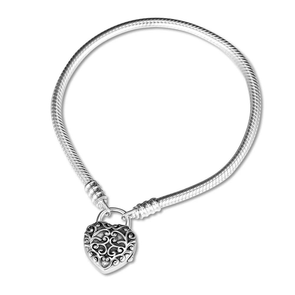 

CKK 100% 925 Sterling Silver Jewelry Smooth Silver Padlock Bracelets for Women DIY Fits Beads Charms Fashion Bracelet Bangles