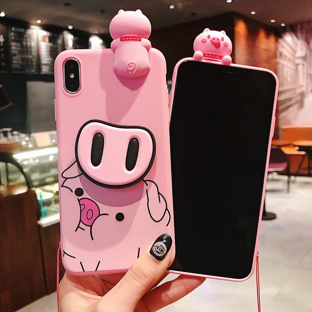 DFQNGL Cute Pink Silicone Phone Case With Lanyard For ...