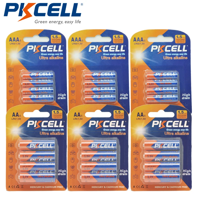PKCELL 12 предметов в лоте 3 карты AA LR6 EN91 + шт./3 AAA LR03 EN92 1 5 В щелочные одноразовая