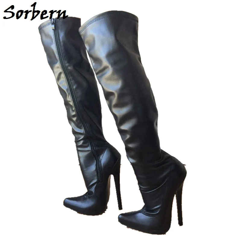 

Sorbern Pointed Toe Crotch Thigh High Boots Zipper 18Cm Super High Heels European size 36-46 Black Fashion Boots Women Designers