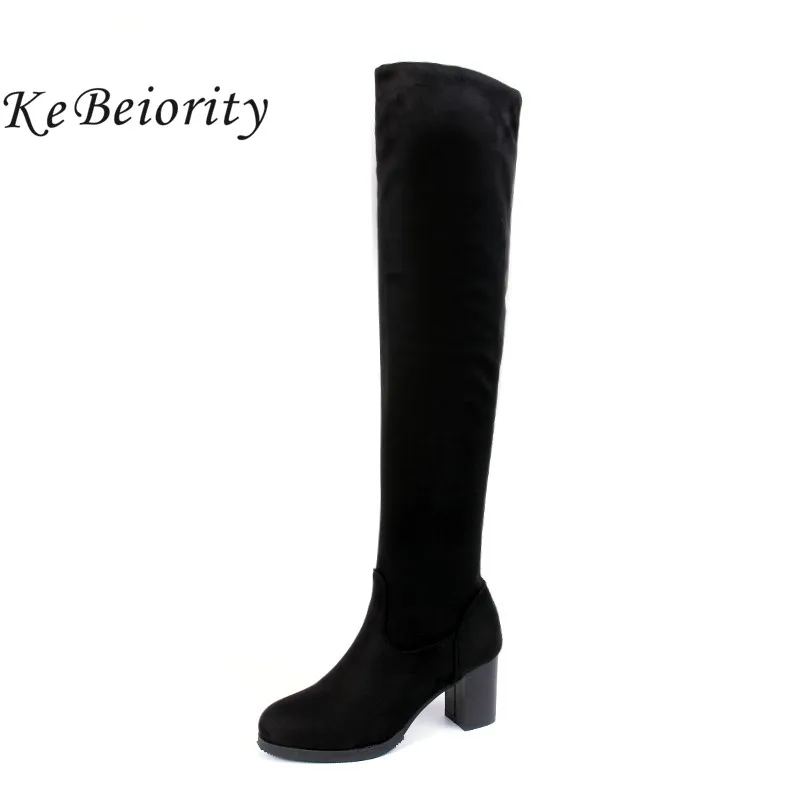 

KEBEIORITY 2017 Blue Black Over the Knee Thigh High Boots Women Sexy High Heels Long Boots Fashion Thick Heel Women Autumn Boots
