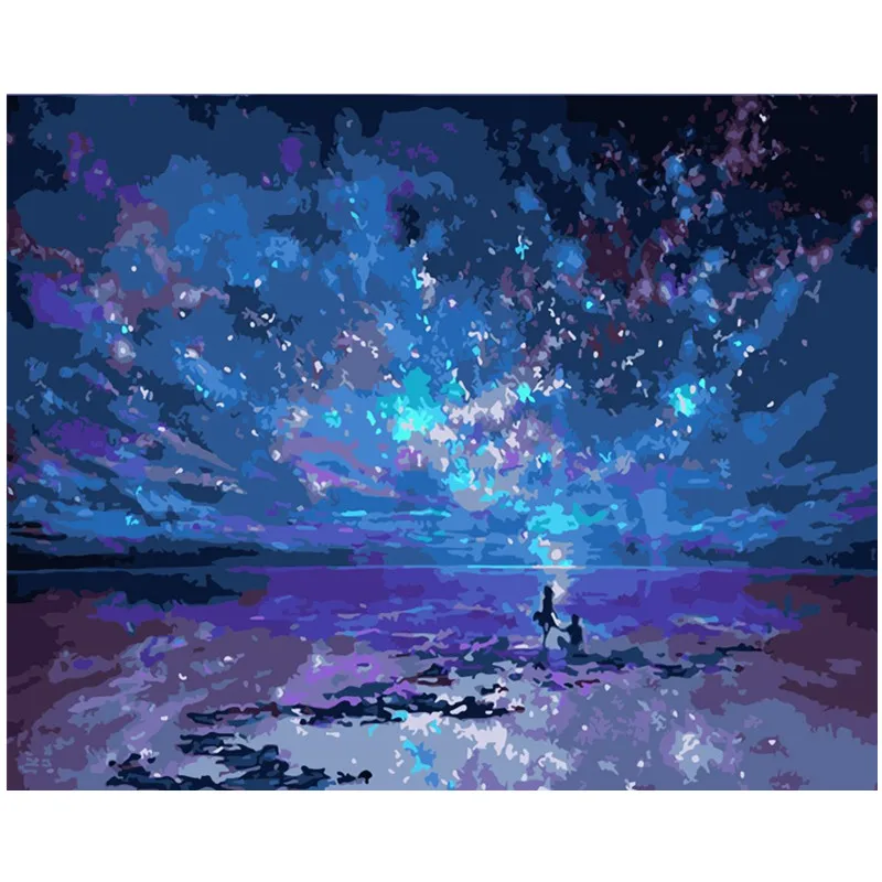 

Painting By Numbers DIY Dropshipping 40x50 50x65cm Couple under the aurora Scenery Canvas Wedding Decoration Art picture Gift