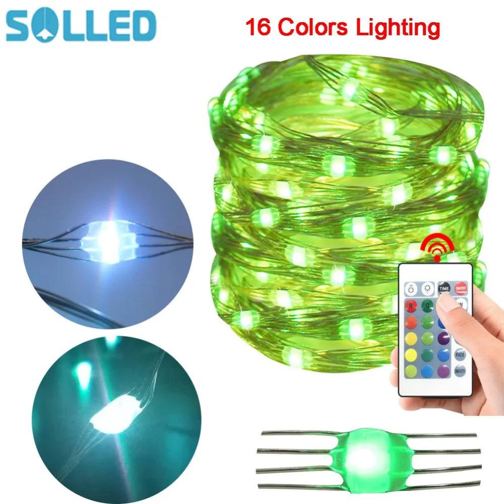 

5M/10M LED RGB 4-wire Copper Wire String Fairy Light USB or Battery Charging 24 Keys Remote Controller 8 Modes String Light
