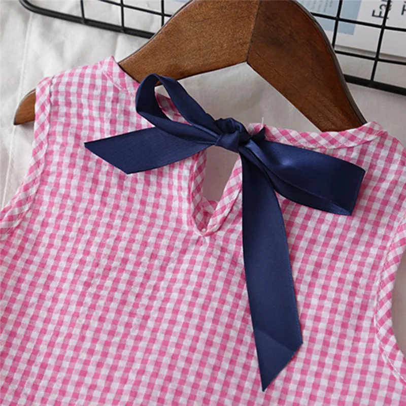Girls suit summer 2019 new Toddler Kids Baby Girls Outfits Clothes Plaid Sleeveless Vest T-shirt+Shorts Set (11)