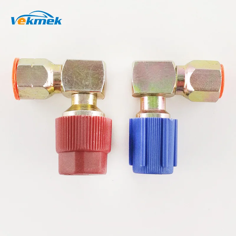 

2pcs 90 degrees A/C Service Charging Port Adapters High/Low Voltage Retrofits R12 Port to R134a Auto AC Quick couplers AC Parts