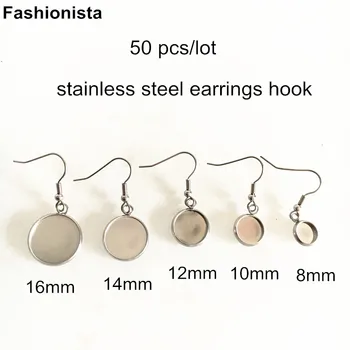 

50 pcs - Stainless Steel Earrings Supplies,Earring Hook With Base Cup For DIY Cabochon,8mm,10mm,12mm,14mm,16mm Round Drops Jewel