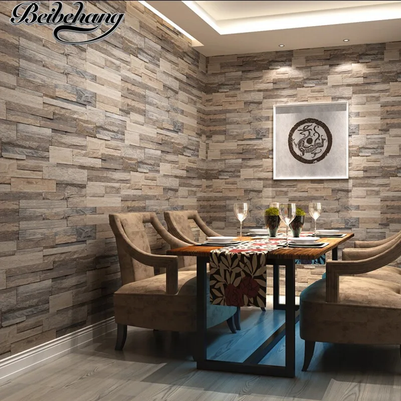 beibehang 3D wallpaper wood brick pattern wallcovering pvc stone design wall paper vintage style papel de parede for home decora