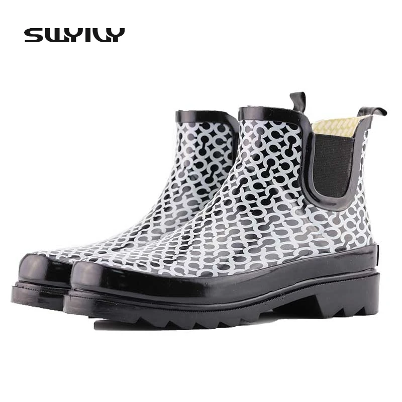Ankle Boots Women Rain Boots Rainboots Botas Femininas 2017 Rubber Boots Galocha Red And Black Platform Women's Shoes