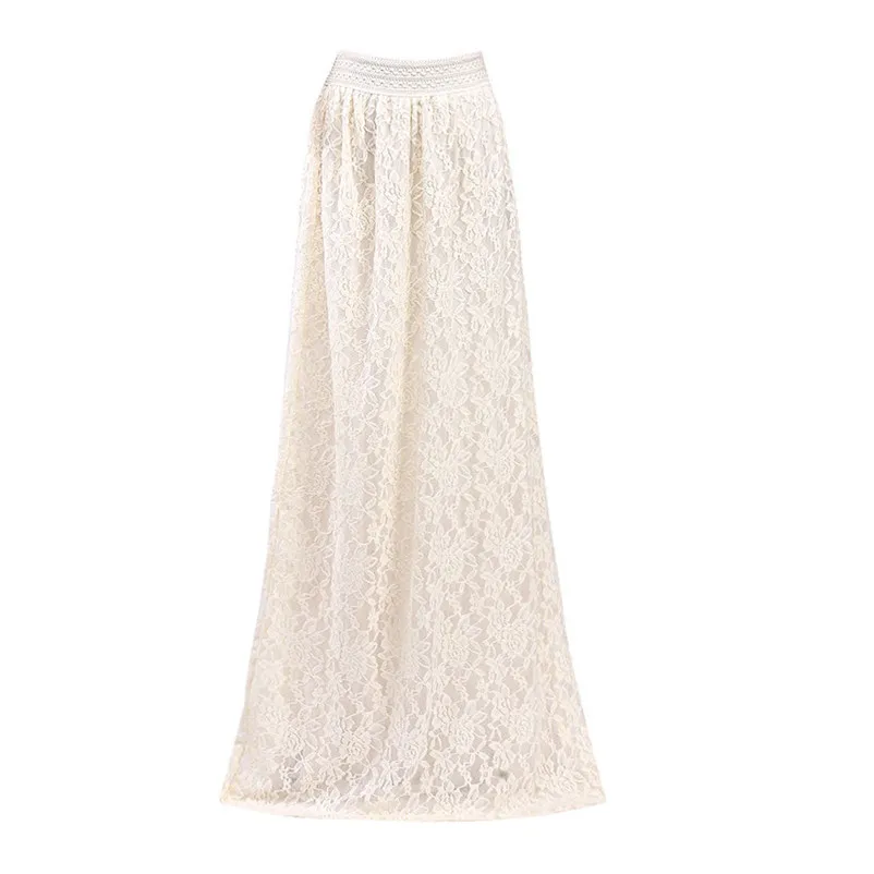 New Fashion 2018 Summer style skirts womens Lace Double Layer Pleated Long Maxi Skirt Elastic Waist Skirt Femme Saia Y05#N (9)