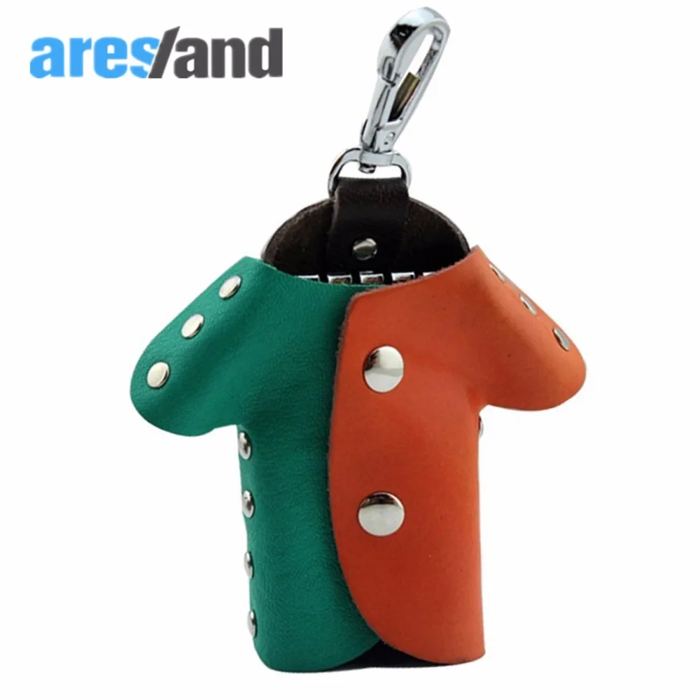 

ARESLAND Cowhide leather clothes shape Key Wallets Six Hooks Holder housekeeper Keys Organizer Keychain Covers Bag-Random Color