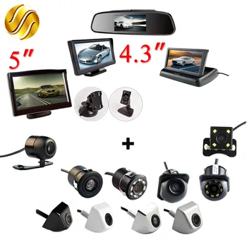 

2In1 Car Parking System Kit 4.3" Desktop Foldable Mirror / 5" Sucker Monitor TFT LCD HD Screen + Waterproof Rear View Camera