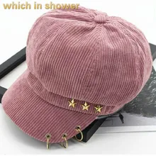 Которая в душевой звезде Вельветовая кепка газетчика для женщин сплошной цвет железное кольцо берет модная бейсболка женские шапки-береты кости