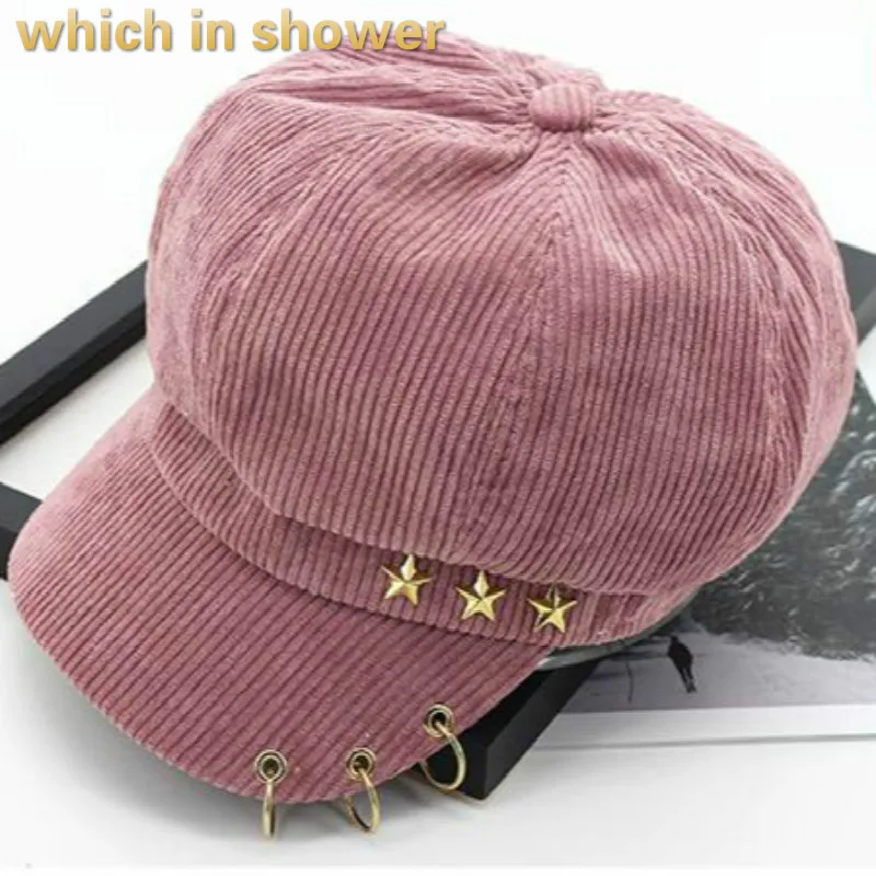 What in shower star Вельветовая Кепка newsboy для женщин однотонная с железным кольцом