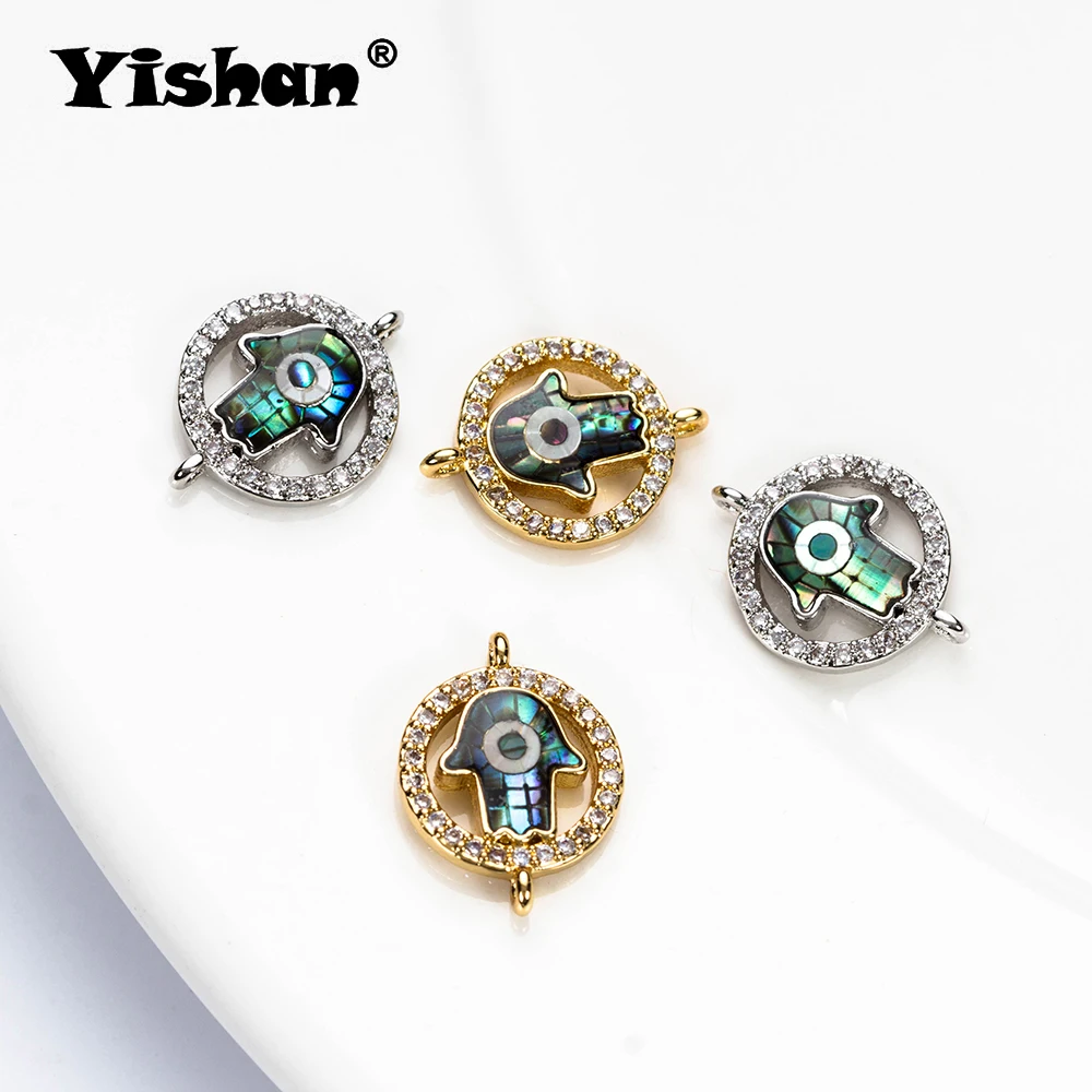 

Yishan Hamsa Hand Charms Shell Cubic Zircon Evil Eye Charms For Bracelet Jewelry Connector Accessories EY5172