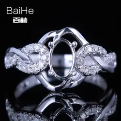Baihe SOLID 14 К белого золота Сертифицированный овальным вырезом Обручение Для женщин Мода Ювелирные украшения уникальный элегантный кольцо