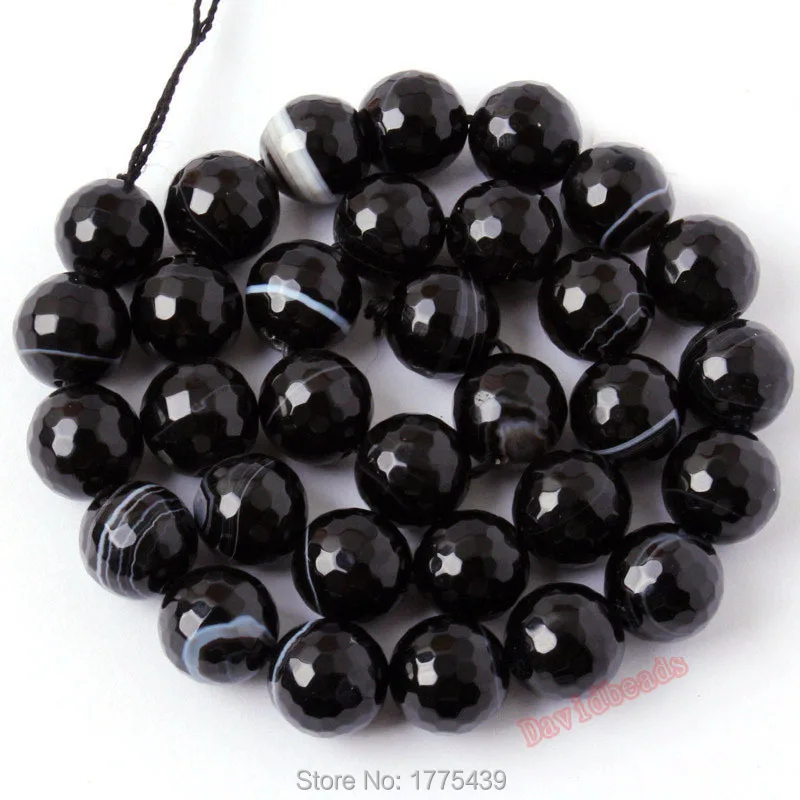 Blue-Free-Shipping-8-10-12mm-Banded-Round-Shape-Black-Agate-Onyx-Loose-Beads-Strand-15-Jewellery