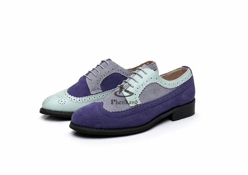 Genuine cow leather brogue men flats shoes handmade vintage casual sneakers shoes oxford shoes for men blue grey with fur