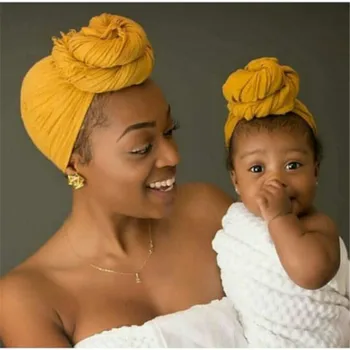 

Mom and daughter matching Caps Fashion Solid Tied Scarf Wrap Cap Cute Kids Girls Family Look Mother and daughter Headband E0139