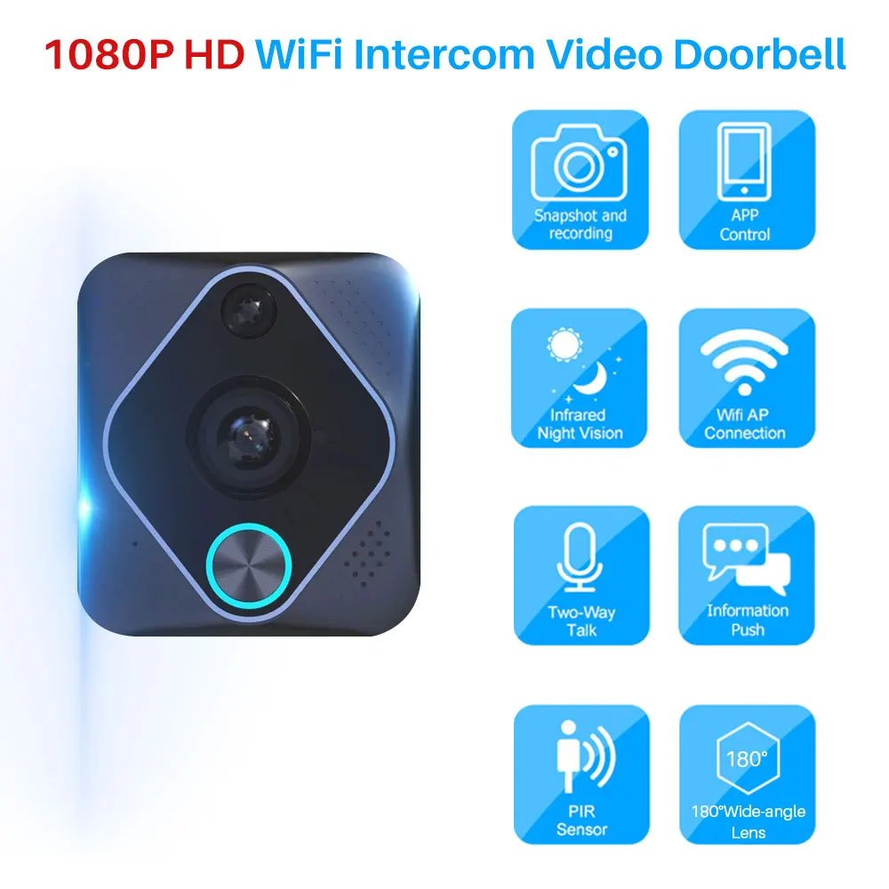 

1080P HD Smart WIFI Security Video DoorBell Wireless Video Door Phone IR Night vision Two Way Audio Home security Monitoring