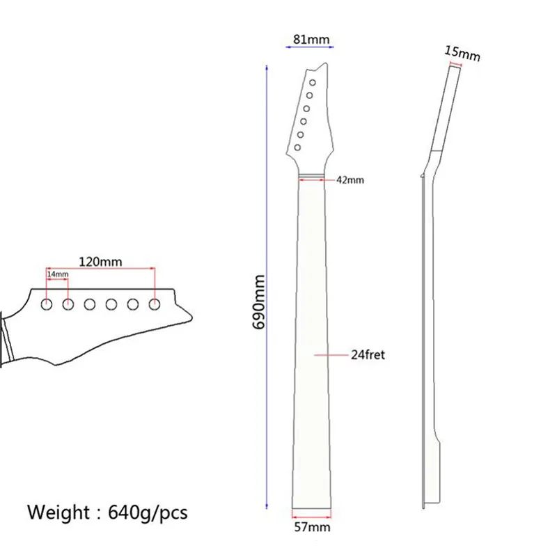 Zebra 1 шт. 680 мм 24 лада коричневый Электрогитара шеи квадратный каблук палисандр гриф для электрогитары Запчасти и аксессуары