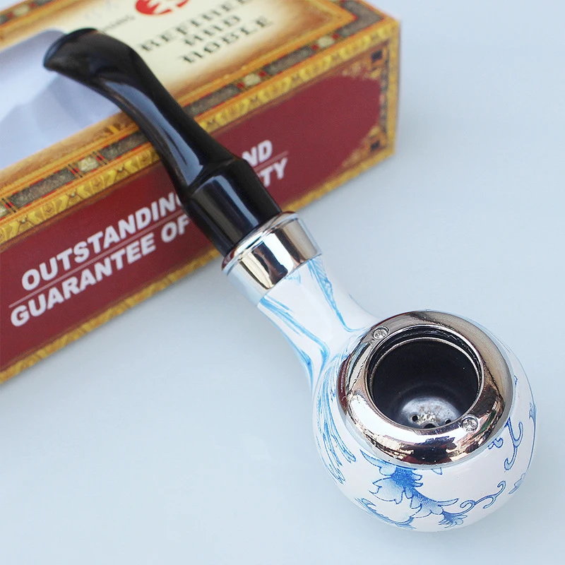 

Chinese Style Bakelite Tobacco Pipe Chimney Filter Smoking Cigarette Pipes Portable Blue And White Porcelain Smoke Accessories