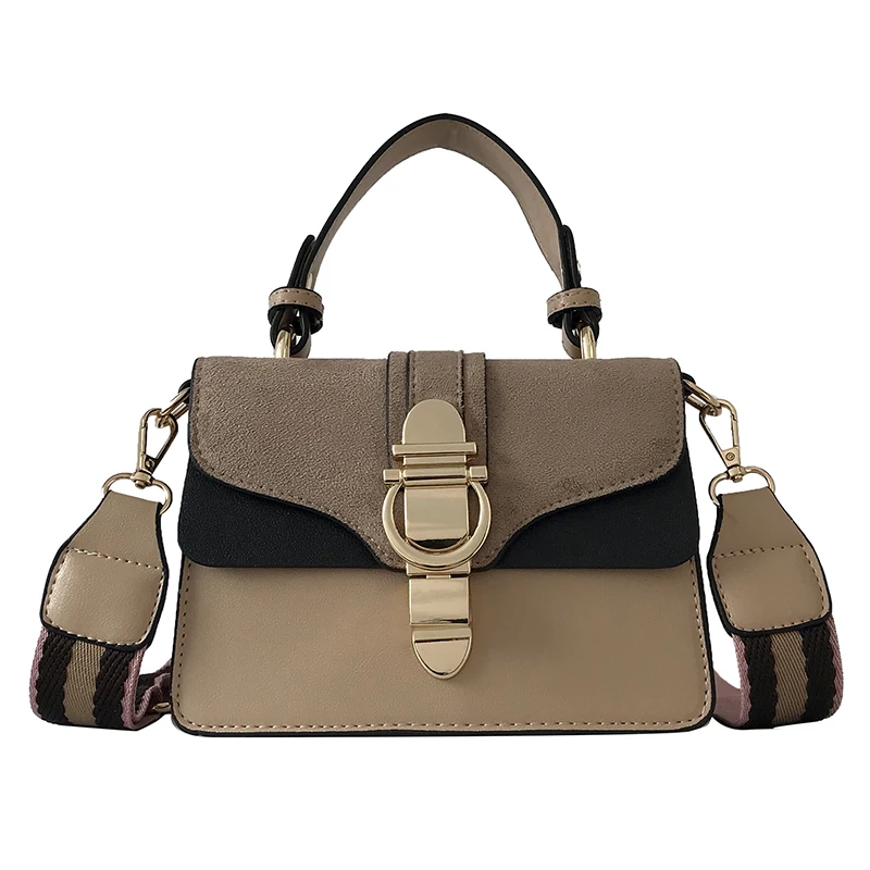 Ручные сумки для Для женщин Высокое качество Мода маленькая квадратная сумка женский широкий плечевой ремень через плечо, кожаная сумка-тоут сумка - Цвет: Khaki