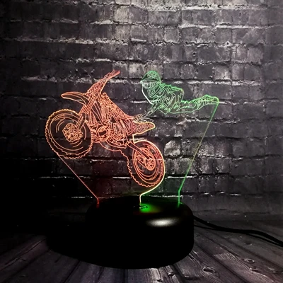 Новинка, светодиодный 3d-ночник, человек, езда, мото rcycle moto cykel, светодиодный свет, игровой автомобиль, 7 цветов, изменение, подарок для мальчика, декоративная игрушка для moto RC - Испускаемый цвет: 11