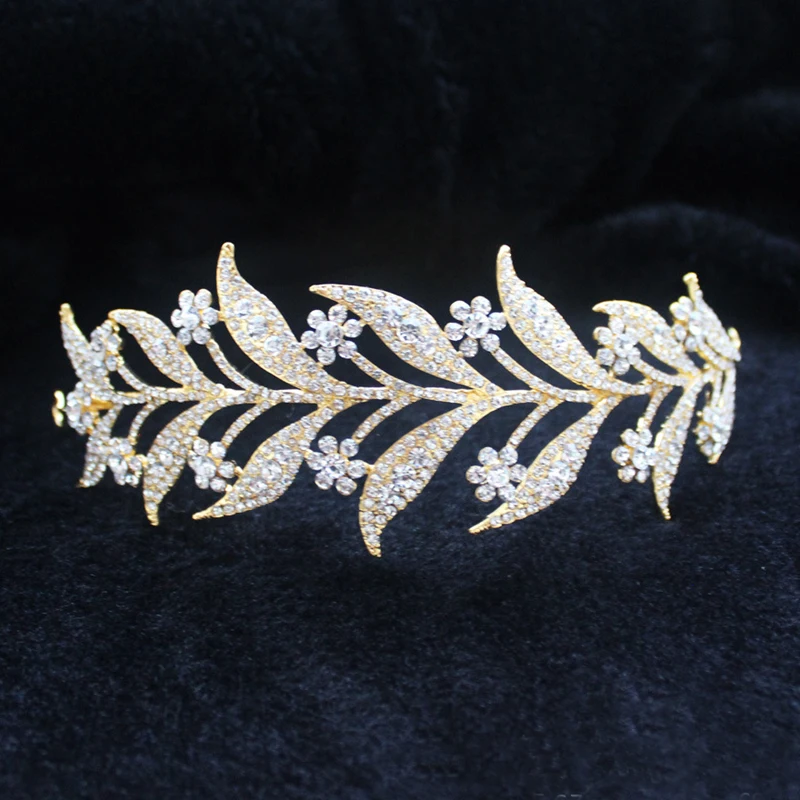 Роскошный кристалл розового золота Кристалл Листья свадебная тиара Корона невесты головной убор Rhinestone Коронки Свадебные аксессуары и украшения для волос