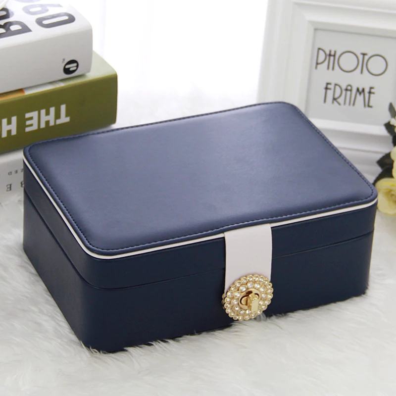 

Korean Style Fresh And Simple Girl Earrings Plate Jewelry Box Protable Leather Earrings Ring Multi-Function Jewelry Storage Box
