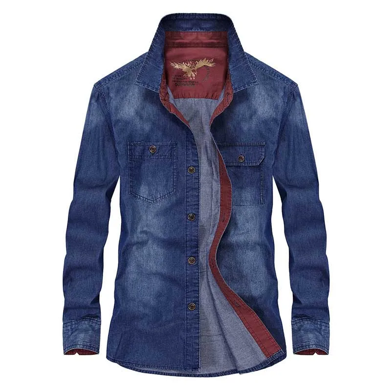 New Fashion Jeans Shirts Men Business Casual Denim Shirt Cotton Long