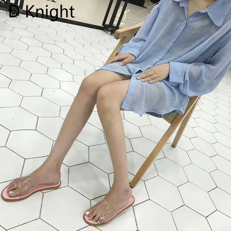 2018 New Summer Women Slippers Slides Yellow White Women Transparent Hollow Out Single Sandals Non-slip Fashion Mules Pink Green (6)