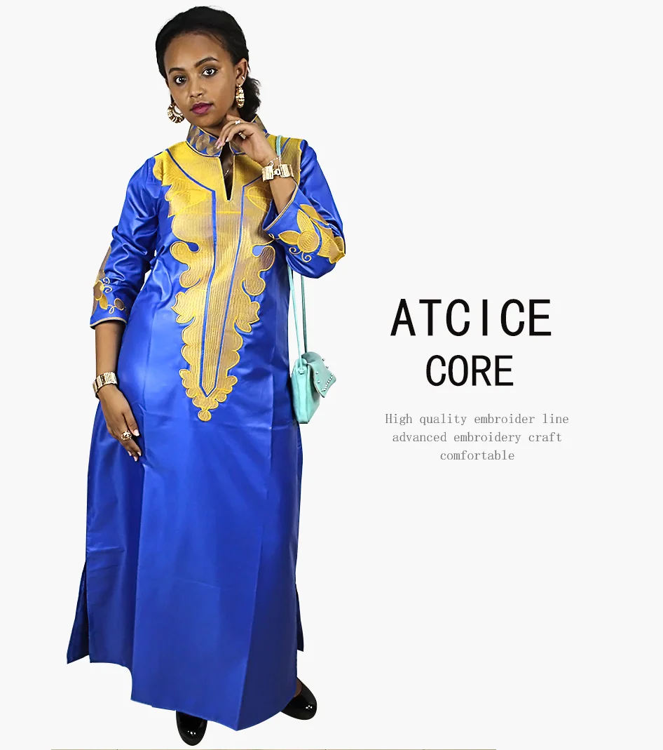 African Dresses For Women Dashiki  Dresses Bazin Riche Traditional African Clothing Long Sleeve For Ladies Without Scarf  LA018# african traditional attire