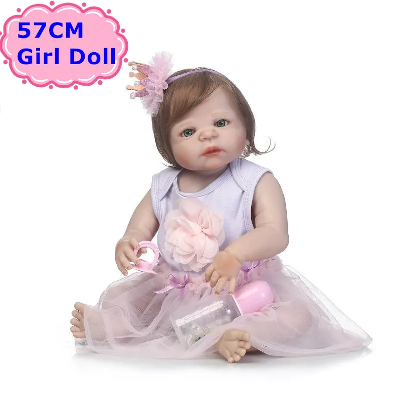 

NPK Doll New Design 57CM Full Body Silicone Bebe Reborn Boneca Alive Baby Princess In Nice Dress Girls Playmate Toys Child Gifts