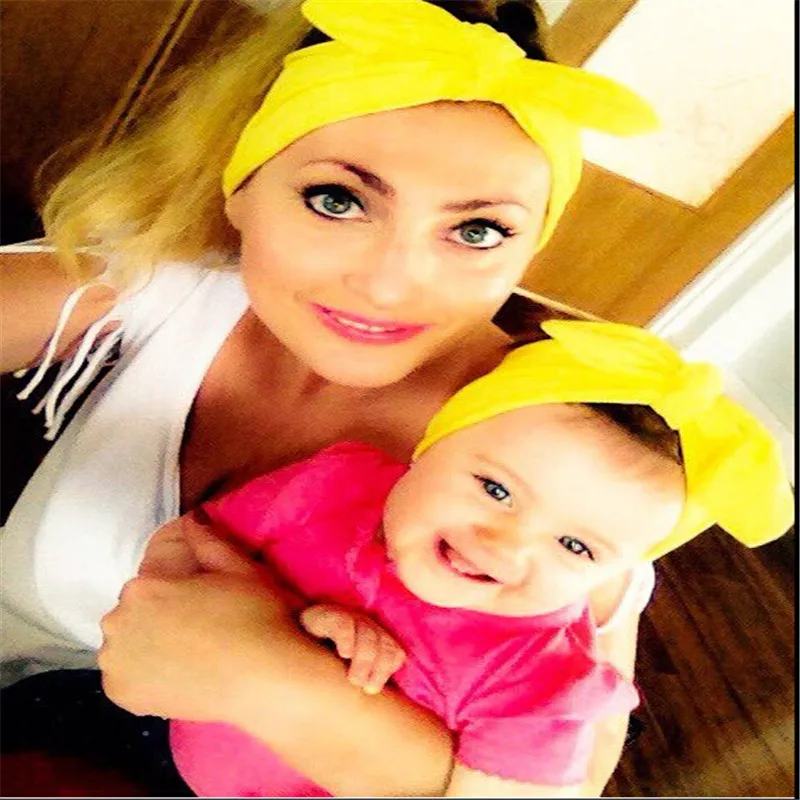 

2 Pcs/pack Mommy And Baby Set Hair Band Rabbit Hairband Knotted Headband Solid Head Wrap Cute Cotton Turban