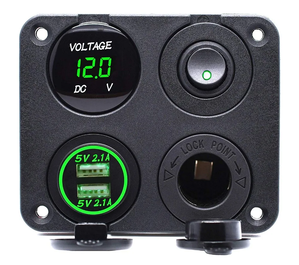 

12v-24v car marine rocker switch USB Charger4.2A ,Voltmeter, Power Outlet, ON/OFF control switch panle