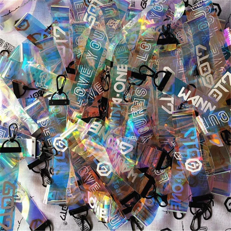 

GOT7 TWICE SEVENTEEN WANNA ONE Transparent Laser Lanyard Signature Name Keychain Mobile Phone Backpack Pendant HF206